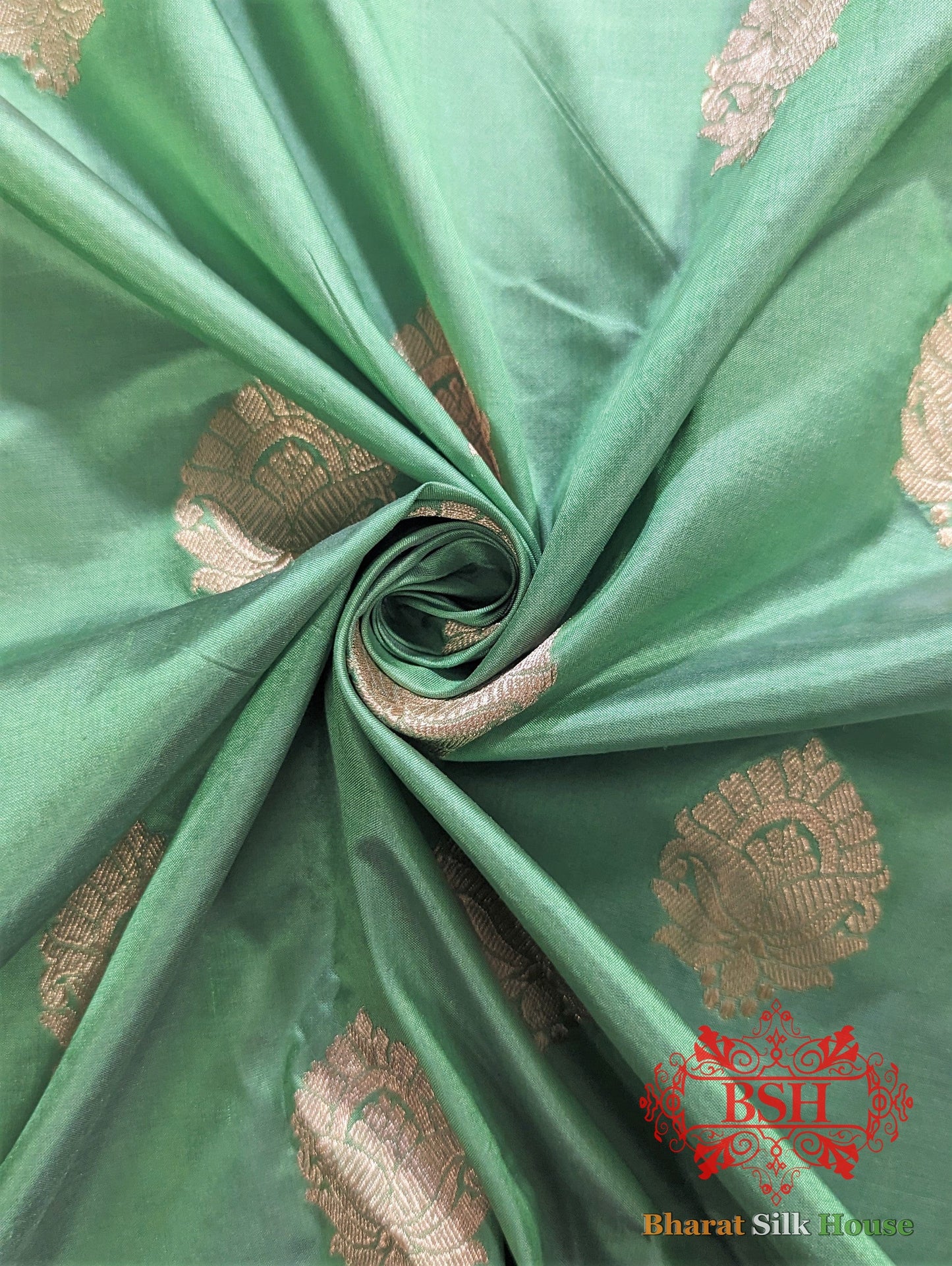 Pure Banarasi Handloom Katan Silk Antique Zari Saree In Shades Of Green - Bharat Silk House