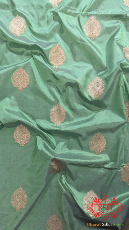 Pure Banarasi Handloom Katan Silk Antique Zari Saree In Shades Of Green - Bharat Silk House