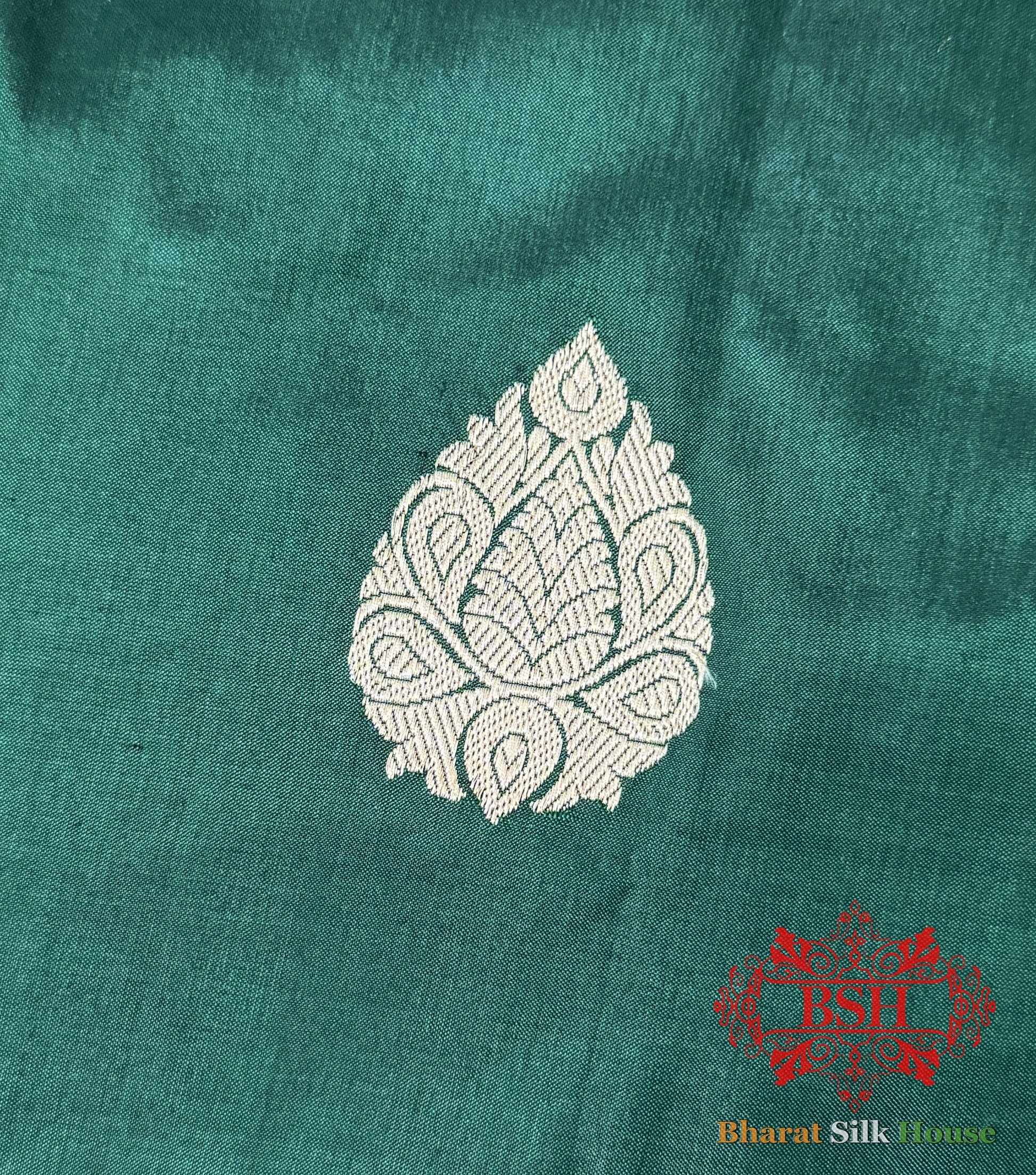 Pure Banarasi Handloom Katan Silk Antique Zari Saree In Shades Of Green - Bharat Silk House