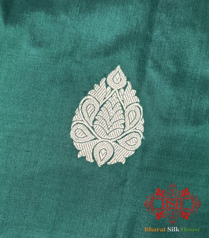 Pure Banarasi Handloom Katan Silk Antique Zari Saree In Shades Of Green - Bharat Silk House