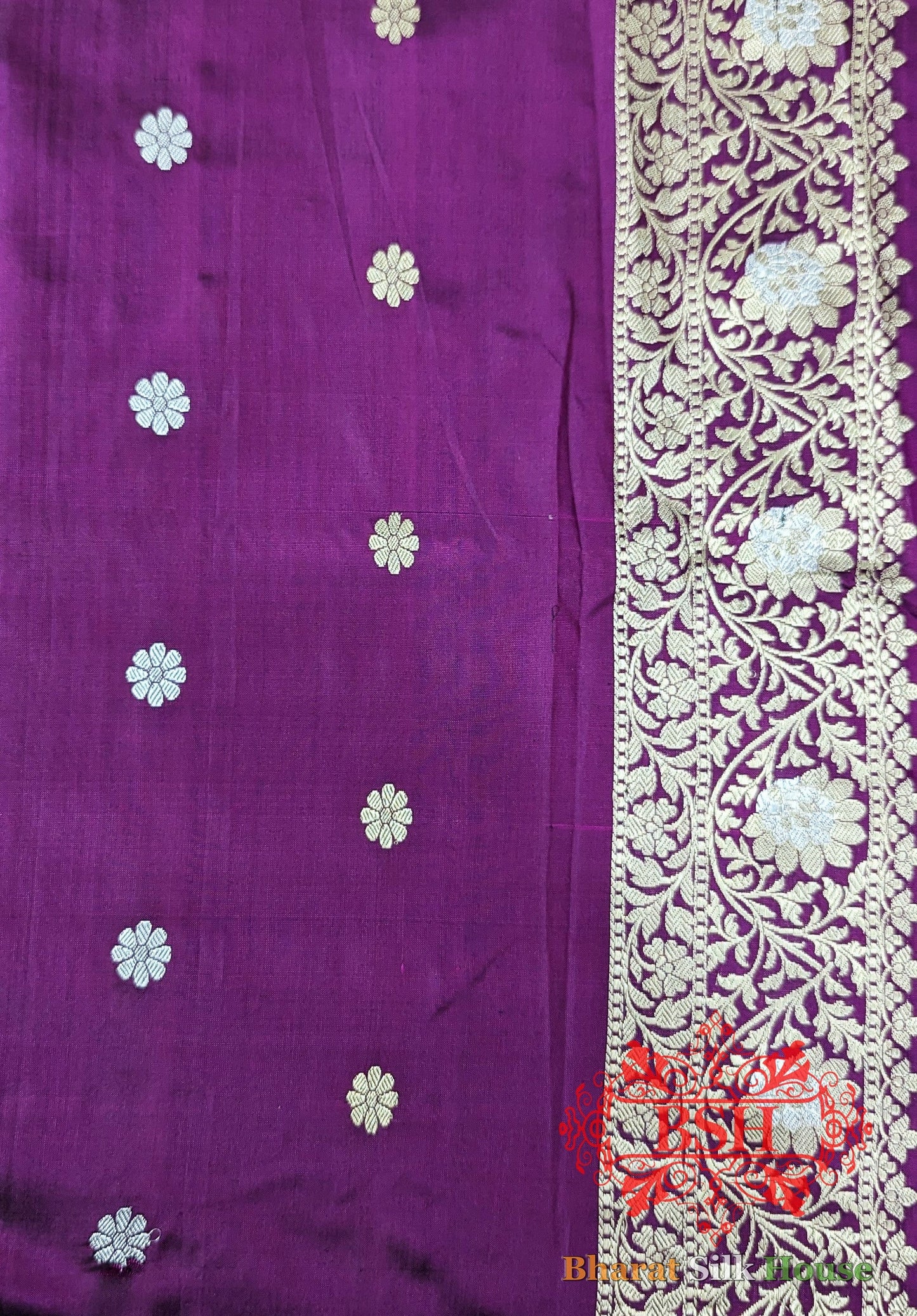 Pure Banarasi Handloom Katan Silk Antique Zari Saree In Shades Of Magenta - Bharat Silk House