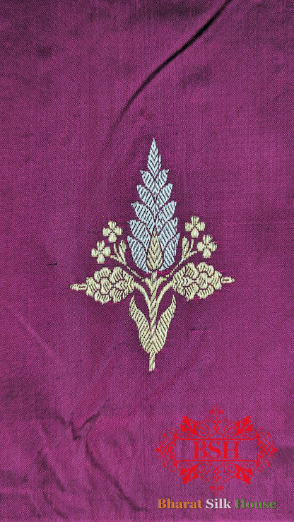 Pure Banarasi Handloom Katan Silk Antique Zari Saree In Shades Of Magenta - Bharat Silk House