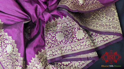 Pure Banarasi Handloom Katan Silk Antique Zari Saree In Shades Of Magenta - Bharat Silk House