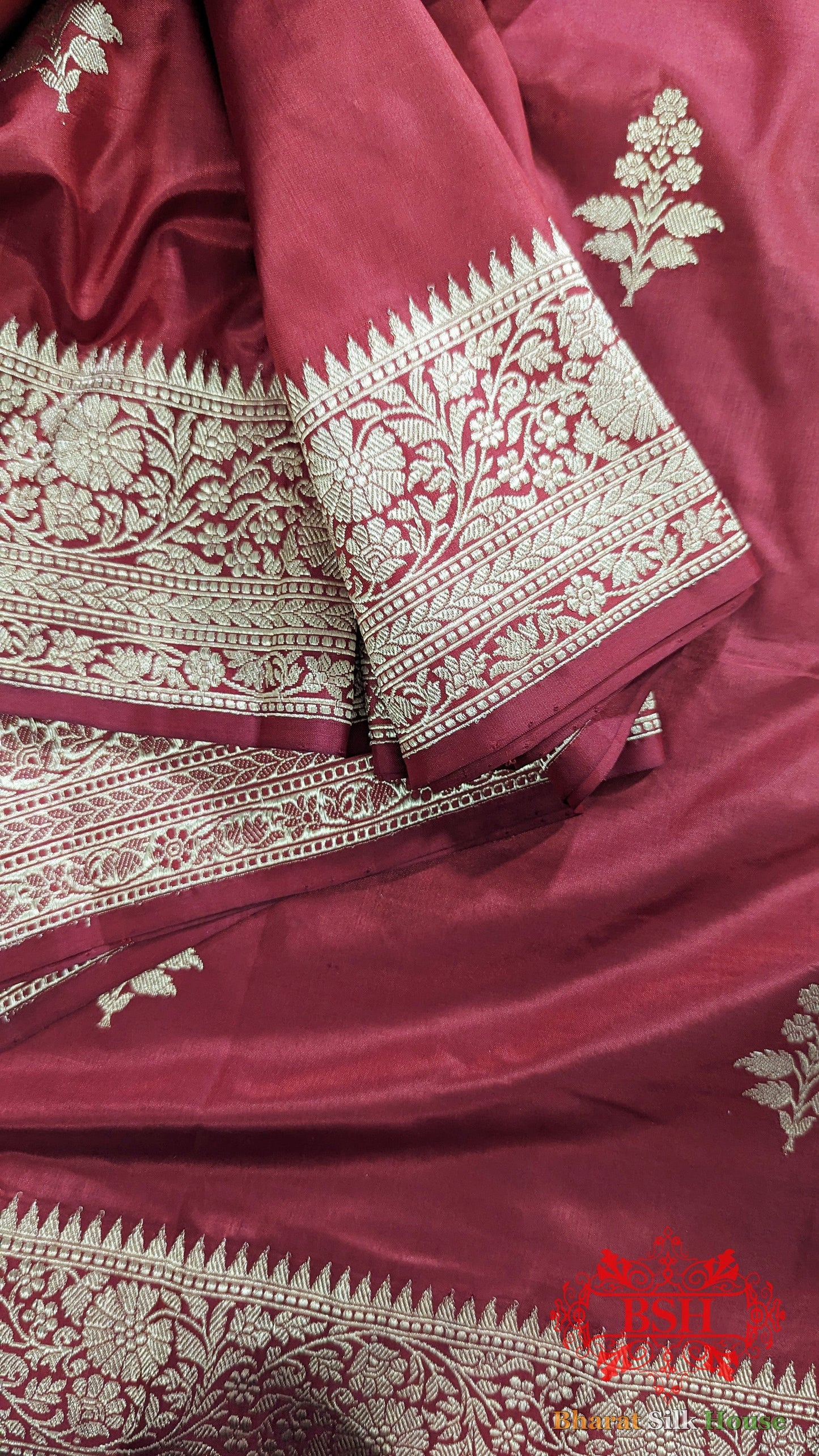 Pure Banarasi Handloom Katan Silk Antique Zari Saree In Shades Of Pink - Bharat Silk House