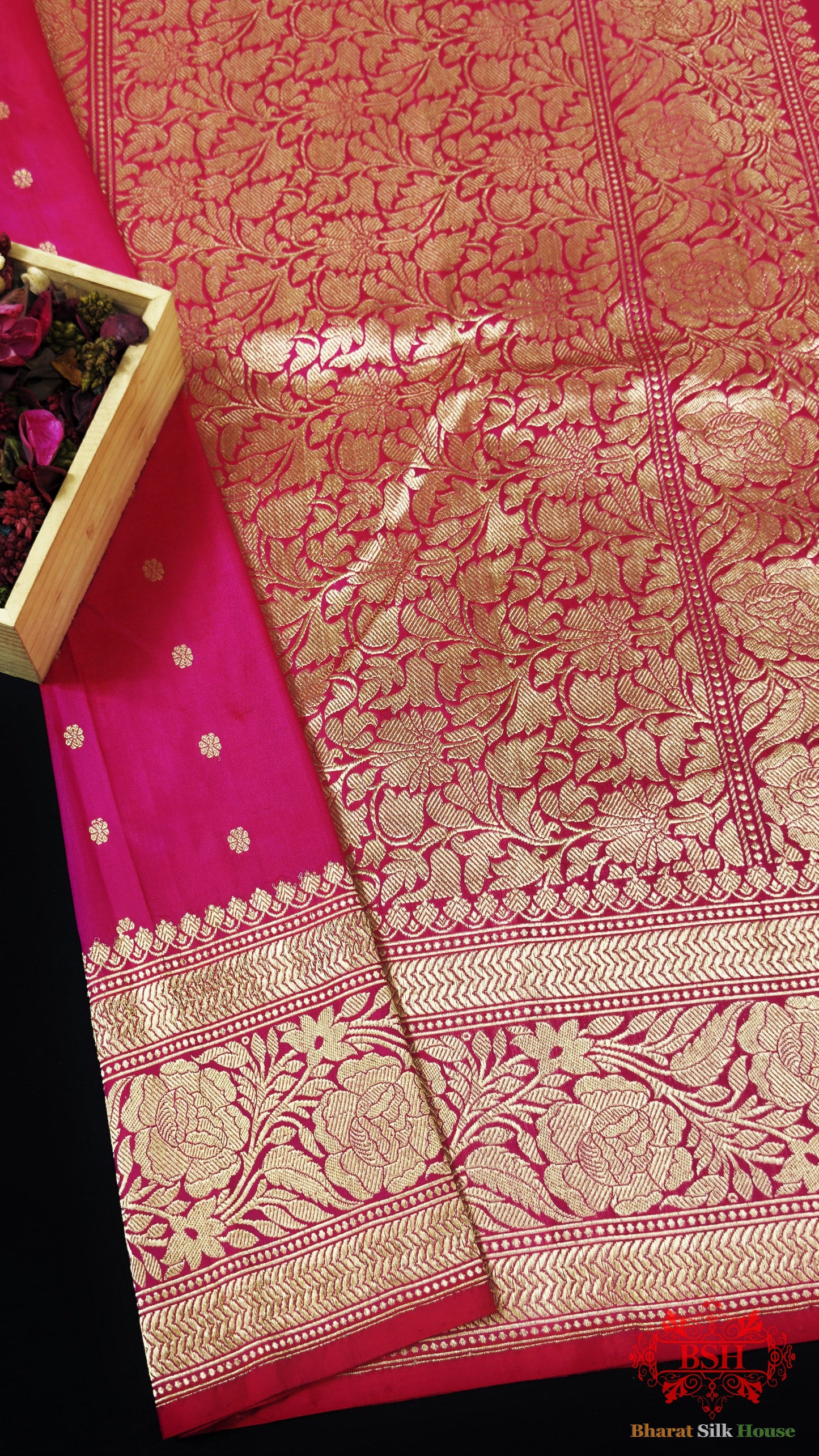 Pure Banarasi Handloom Katan Silk Antique Zari Saree In Shades Of Pink - Bharat Silk House