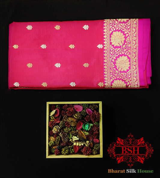 Pure Banarasi Handloom Katan Silk Antique Zari Saree In Shades Of Pink - Bharat Silk House