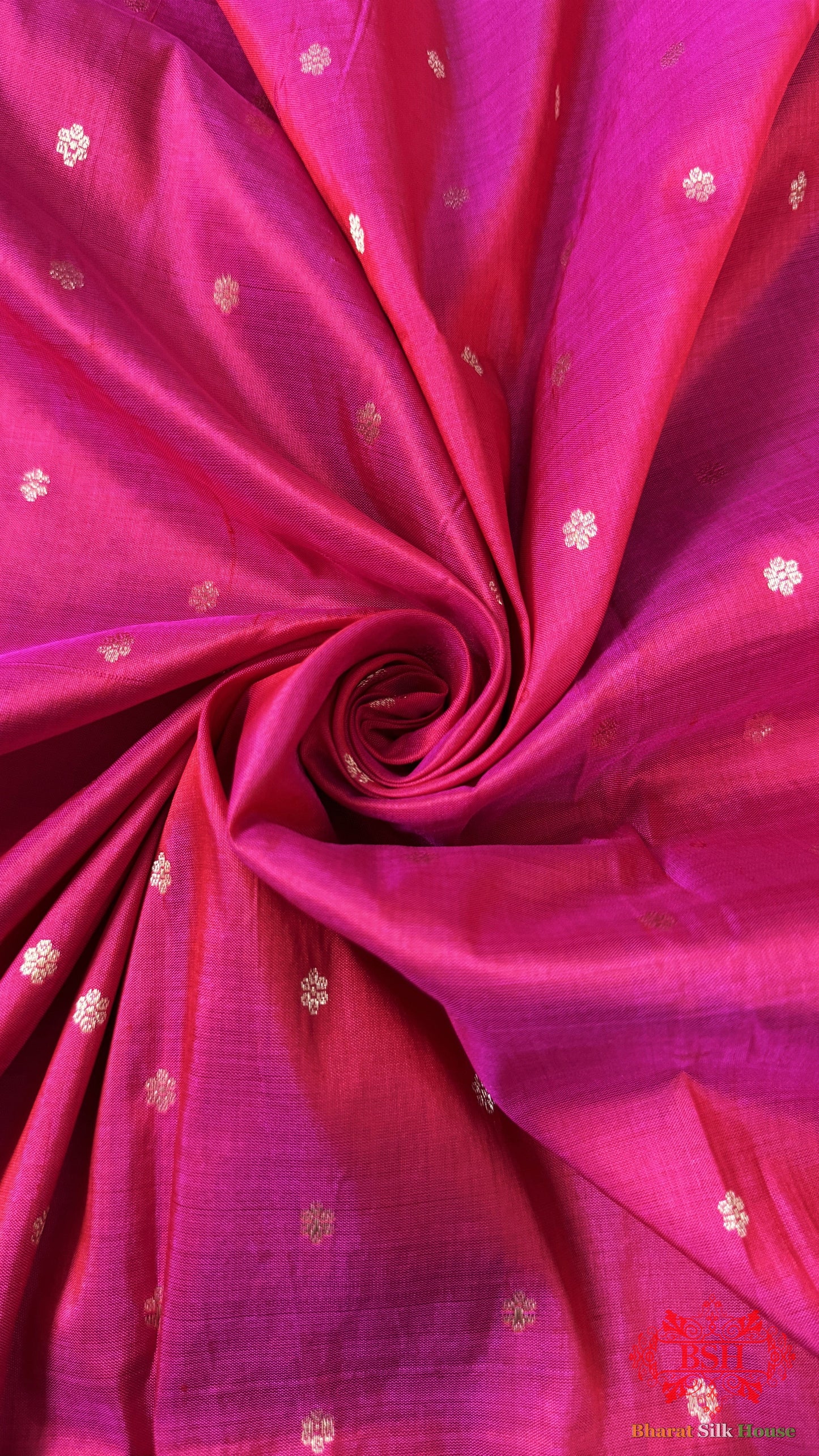 Pure Banarasi Handloom Katan Silk Antique Zari Saree In Shades Of Pink - Bharat Silk House