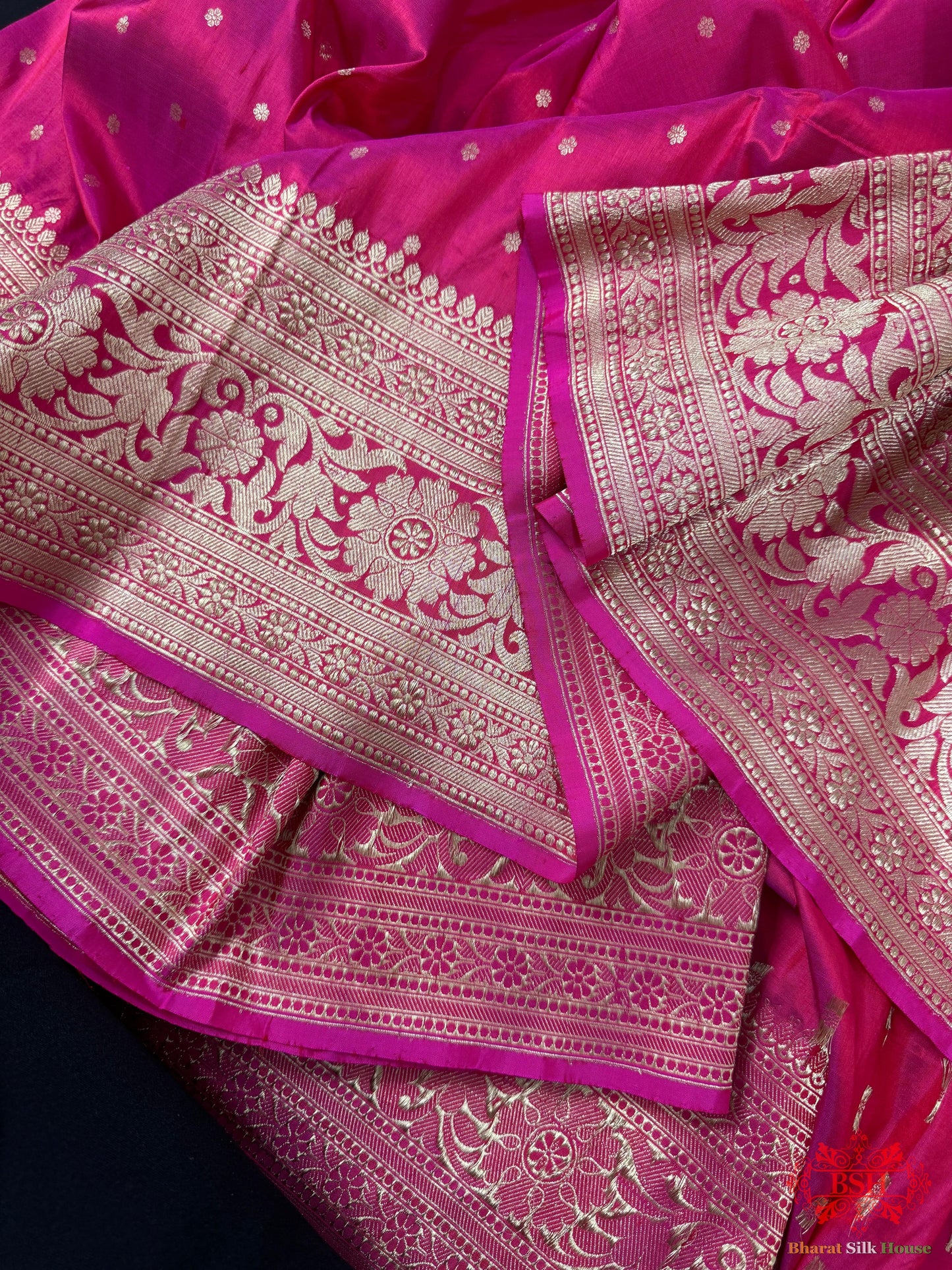 Pure Banarasi Handloom Katan Silk Antique Zari Saree In Shades Of Pink - Bharat Silk House