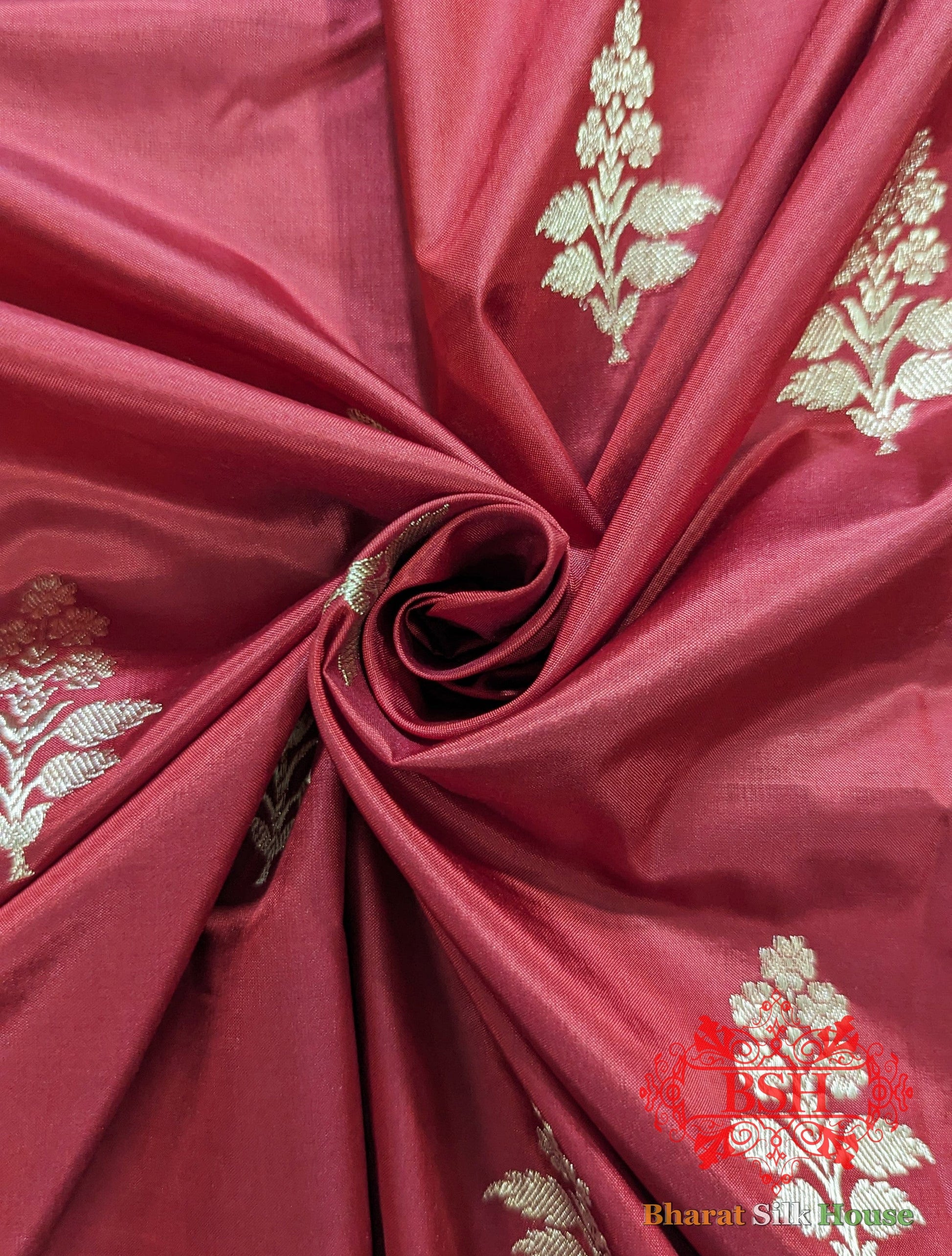 Pure Banarasi Handloom Katan Silk Antique Zari Saree In Shades Of Pink - Bharat Silk House