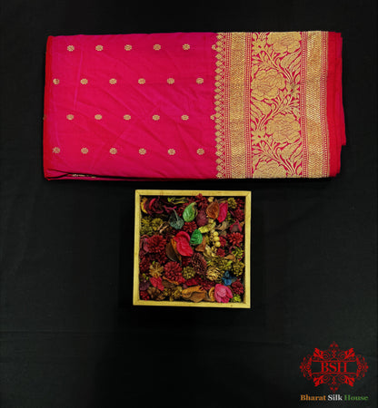 Pure Banarasi Handloom Katan Silk Antique Zari Saree In Shades Of Pink - Bharat Silk House