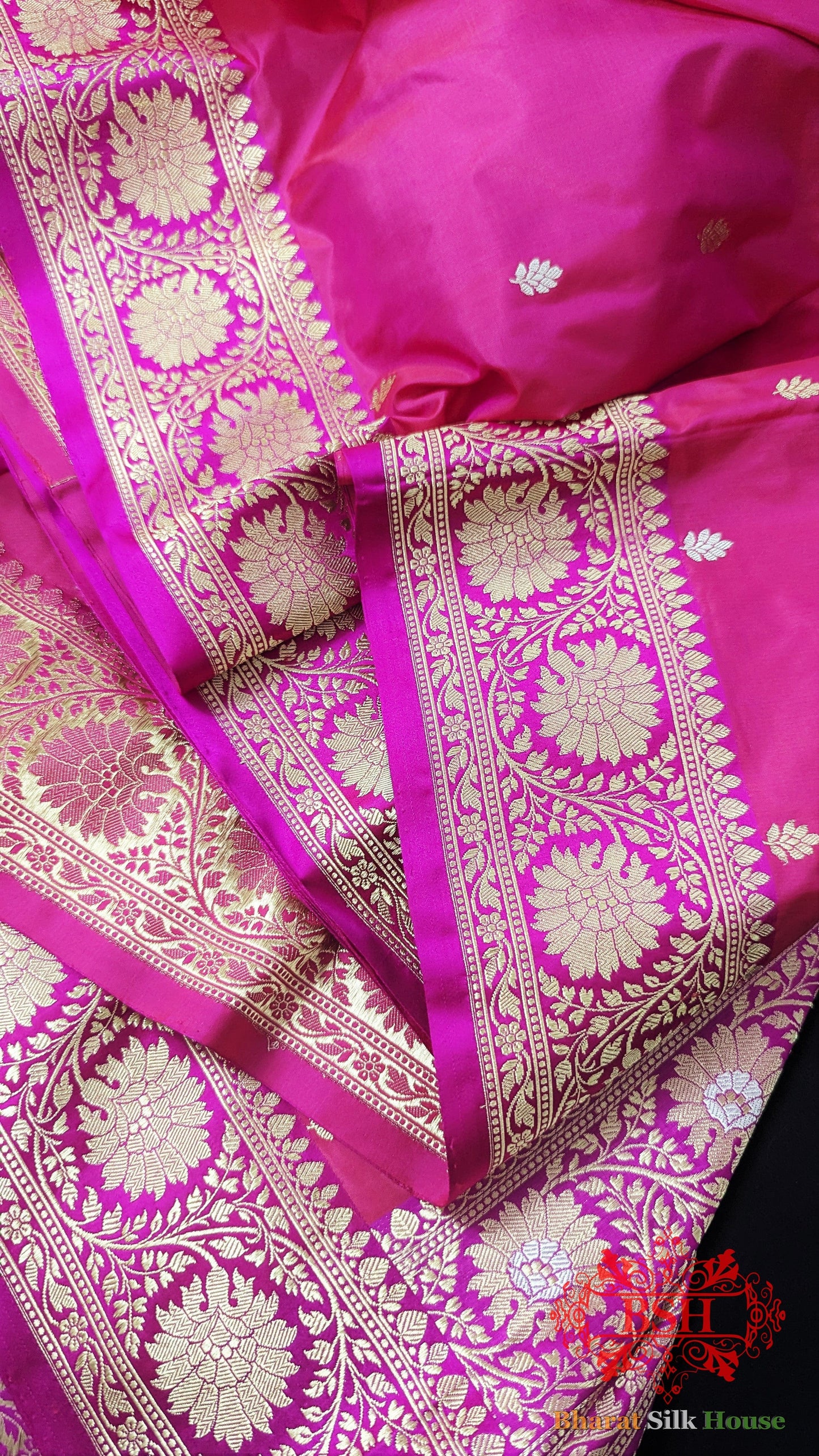 Pure Banarasi Handloom Katan Silk Antique Zari Saree In Shades Of Pink - Bharat Silk House