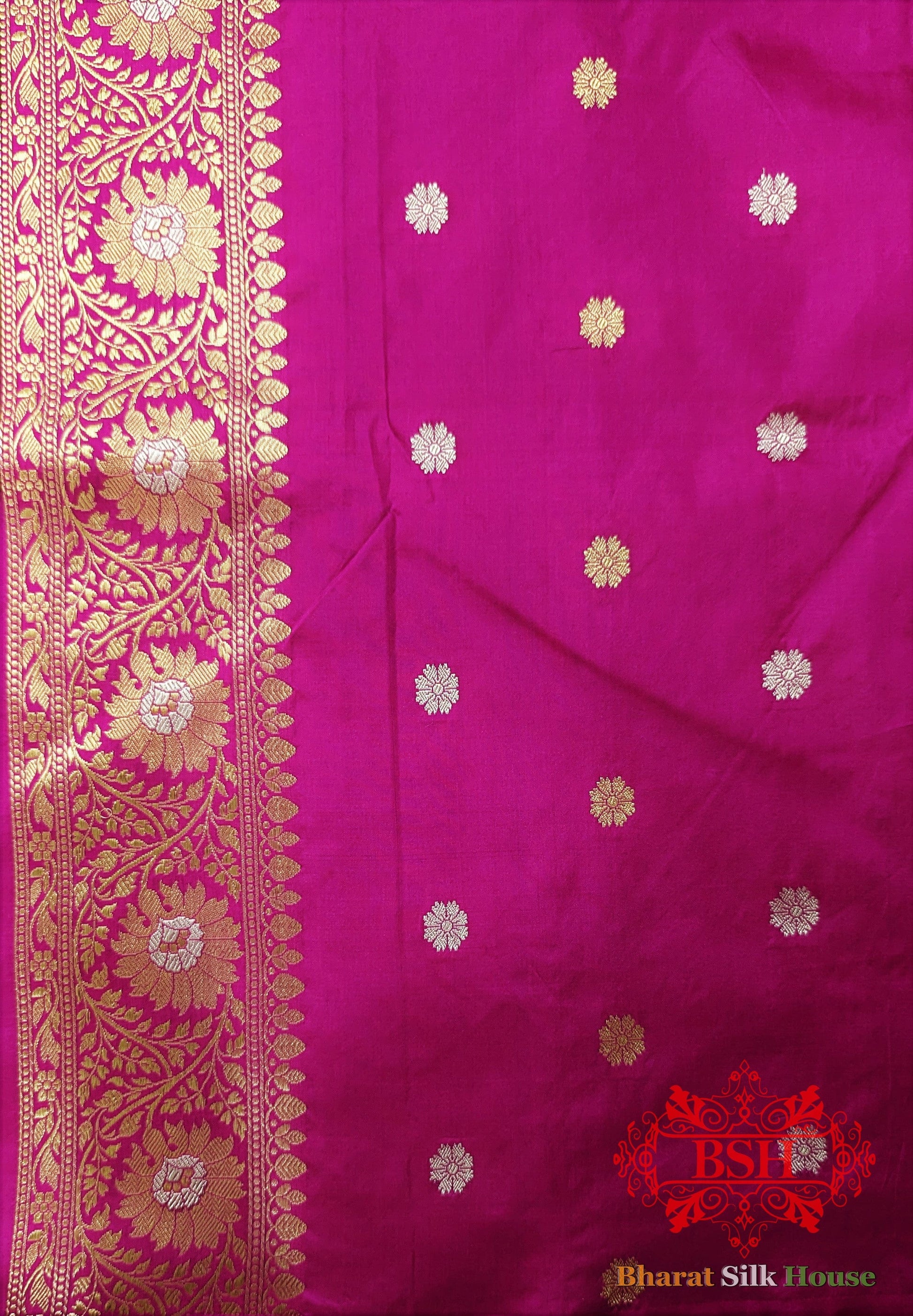 Pure Banarasi Handloom Katan Silk Antique Zari Saree In Shades Of Pink - Bharat Silk House