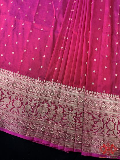 Pure Banarasi Handloom Katan Silk Antique Zari Saree In Shades Of Pink - Bharat Silk House