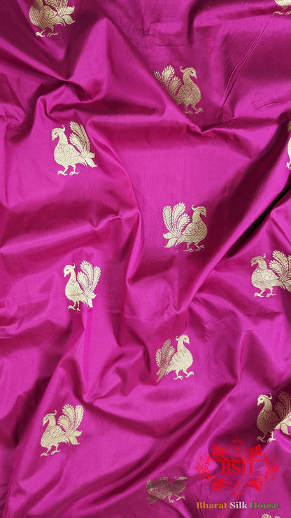 Pure Banarasi Handloom Katan Silk Antique Zari Saree In Shades Of Pink/Royal - Bharat Silk House