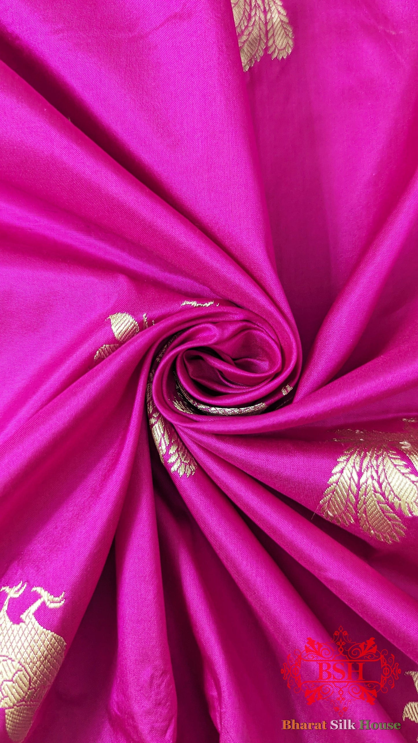 Pure Banarasi Handloom Katan Silk Antique Zari Saree In Shades Of Pink/Royal - Bharat Silk House