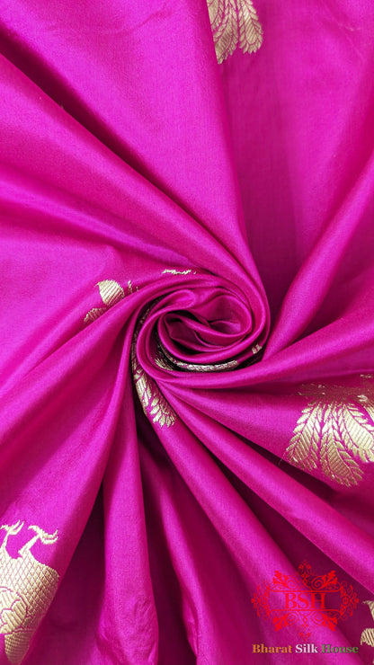 Pure Banarasi Handloom Katan Silk Antique Zari Saree In Shades Of Pink/Royal - Bharat Silk House