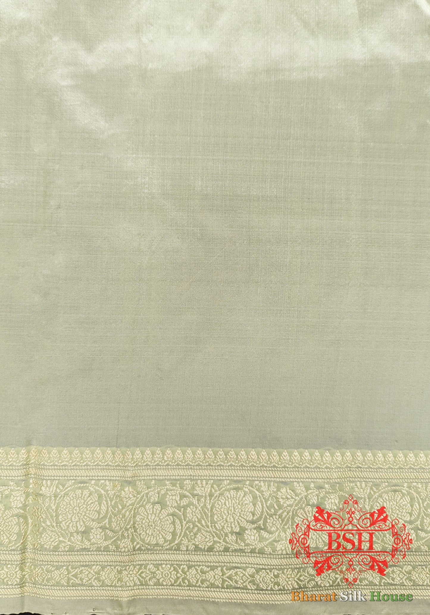 Pure Banarasi Handloom Katan Silk Antique Zari Saree In Shades Of Pista - Bharat Silk House