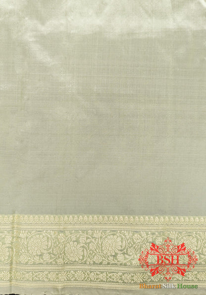 Pure Banarasi Handloom Katan Silk Antique Zari Saree In Shades Of Pista - Bharat Silk House