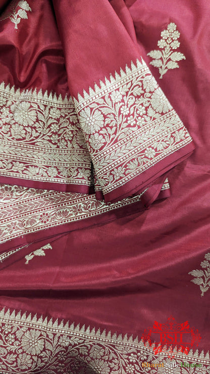 Pure Banarasi Handloom Katan Silk Antique Zari Saree In Shades Of Red - Bharat Silk House