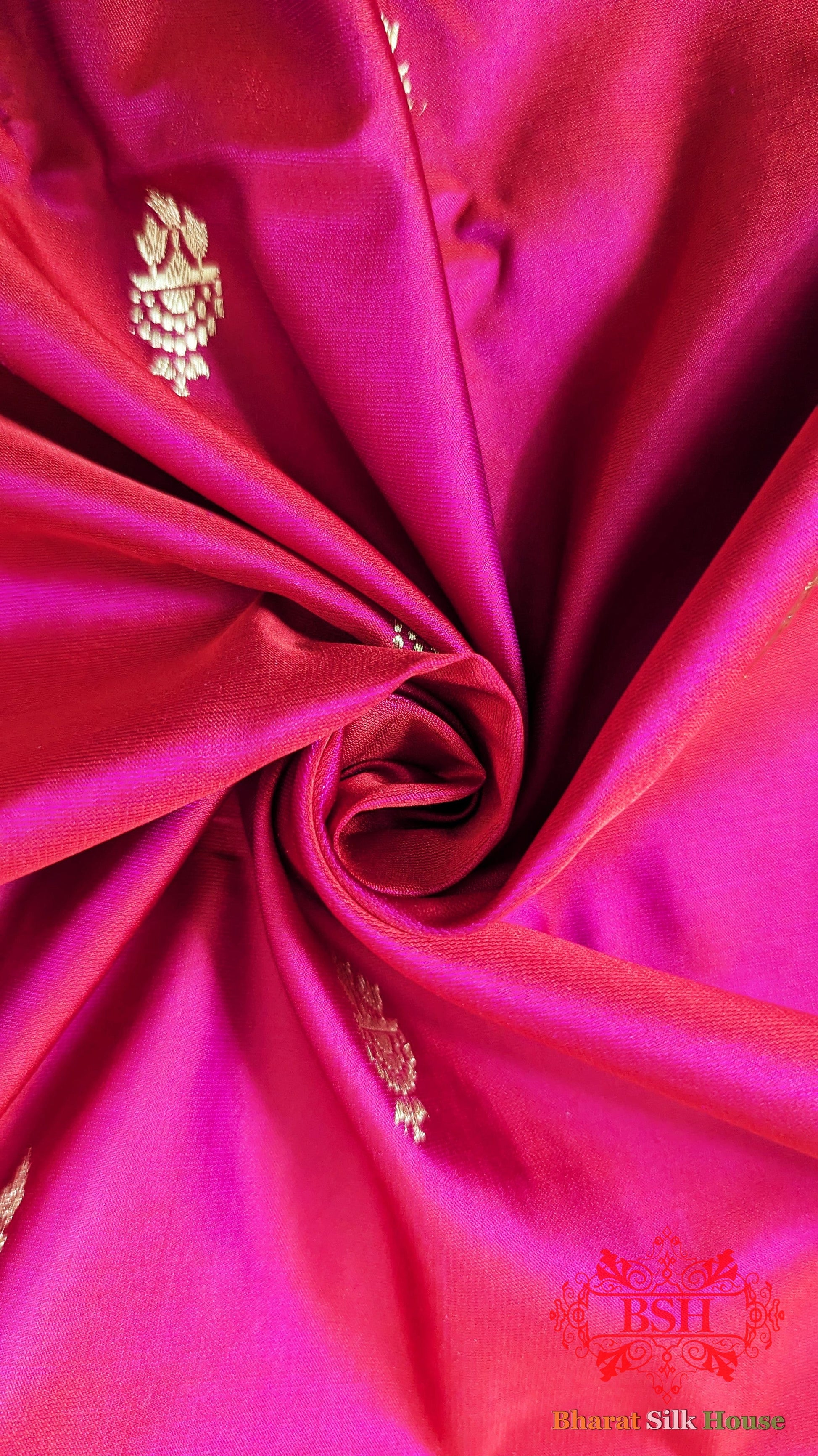 Pure Banarasi Handloom Katan Silk Antique Zari Saree In Shades Of Red - Bharat Silk House