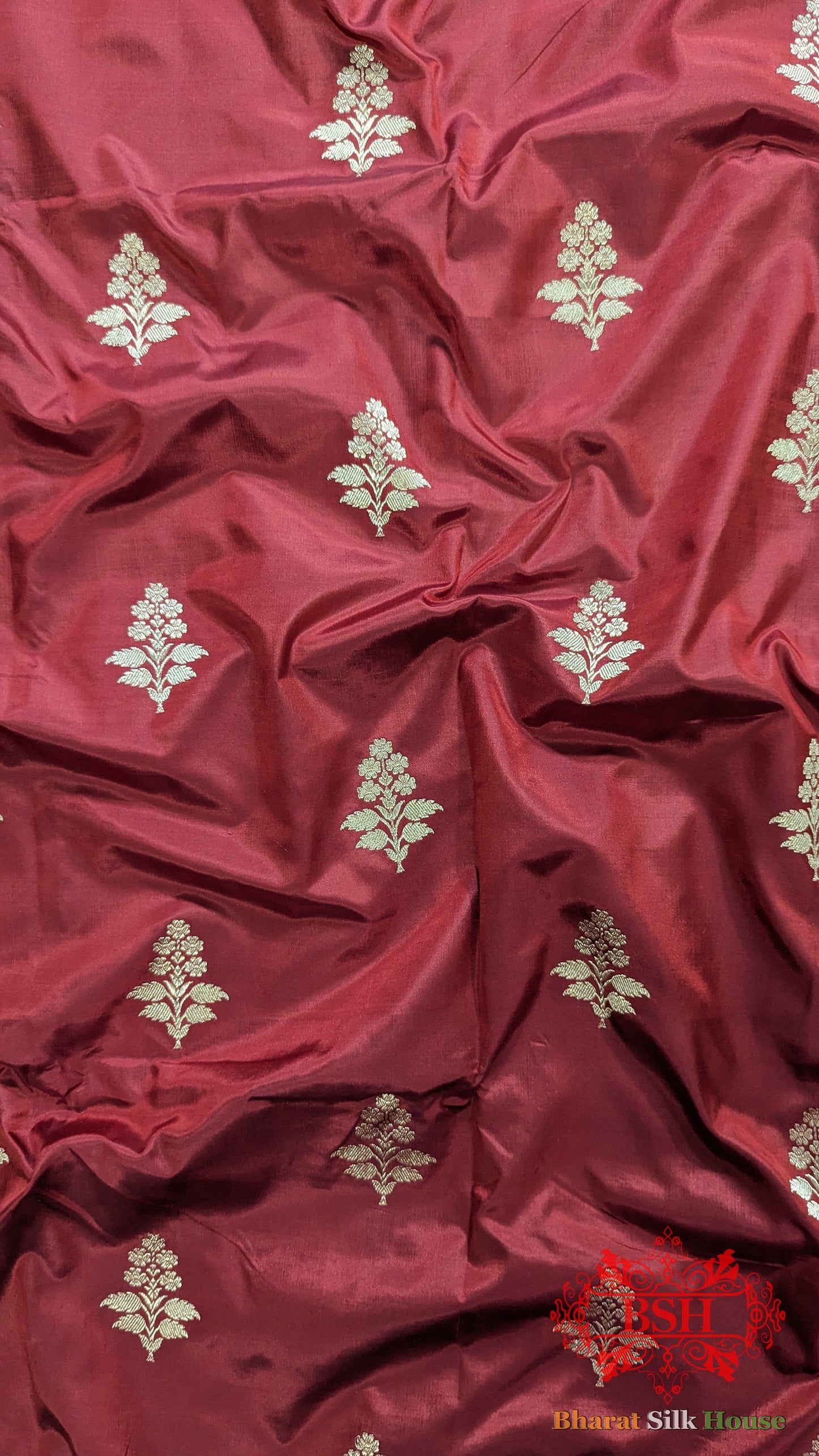 Pure Banarasi Handloom Katan Silk Antique Zari Saree In Shades Of Red - Bharat Silk House