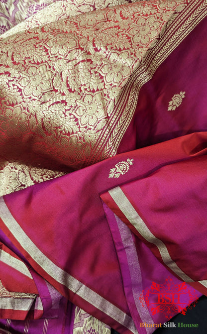 Pure Banarasi Handloom Katan Silk Antique Zari Saree In Shades Of Red - Bharat Silk House