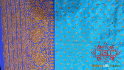 Pure Banarasi Handloom Katan Silk Antique Zari Saree In Shades Of Royal Blue - Bharat Silk House