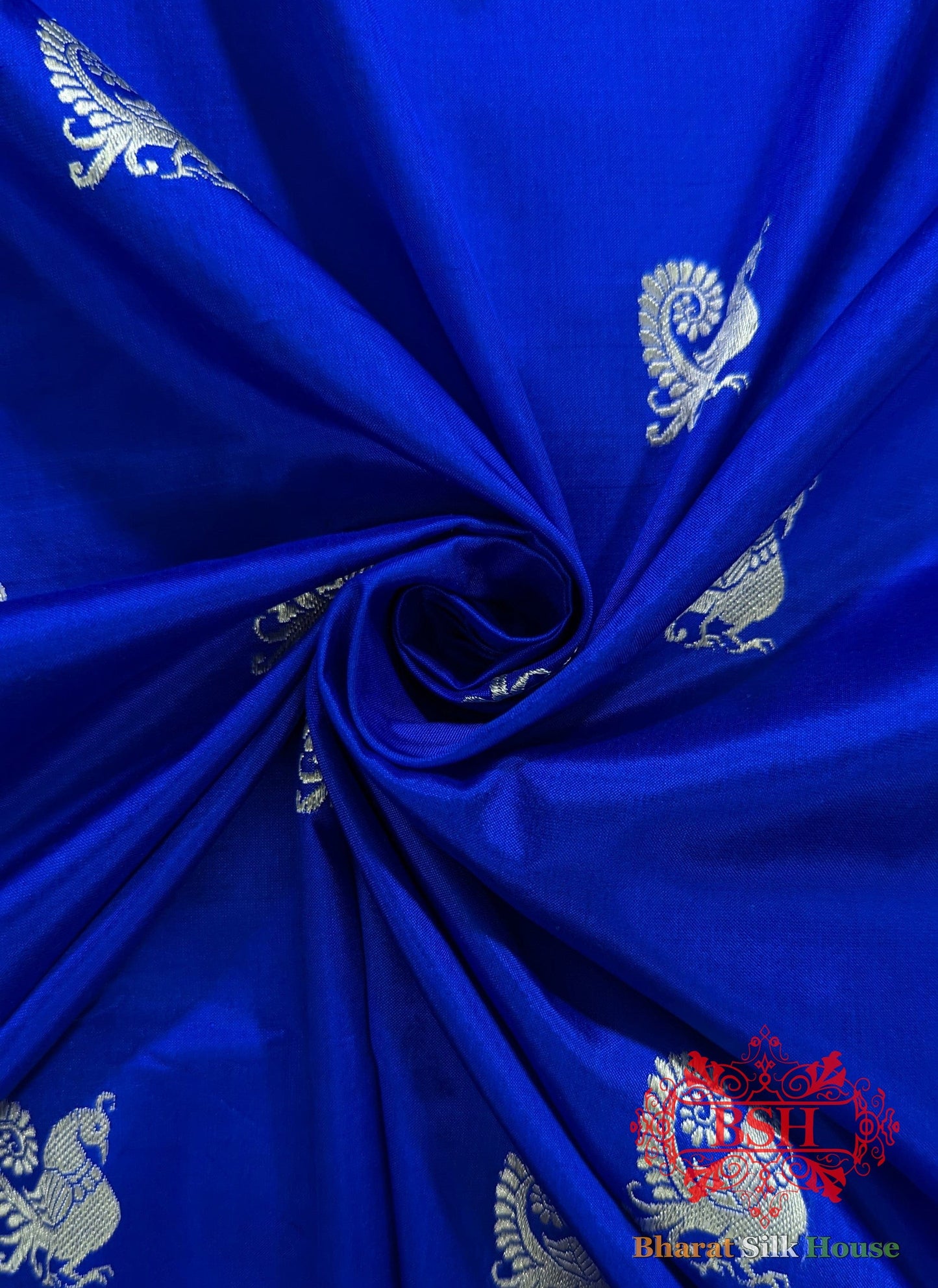 Pure Banarasi Handloom Katan Silk Antique Zari Saree In Shades Of Royal Blue - Bharat Silk House