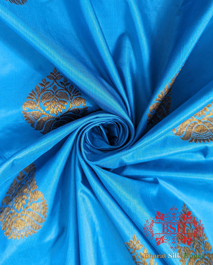 Pure Banarasi Handloom Katan Silk Antique Zari Saree In Shades Of Royal Blue - Bharat Silk House