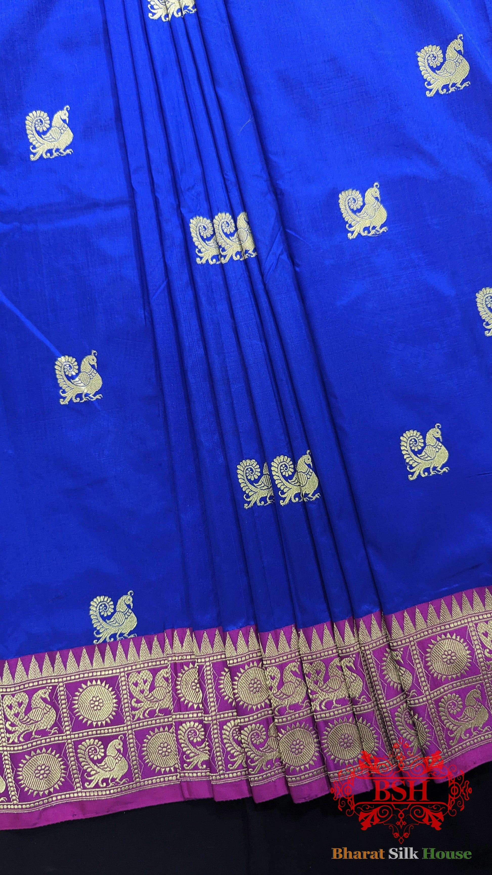 Pure Banarasi Handloom Katan Silk Antique Zari Saree In Shades Of Royal Blue - Bharat Silk House