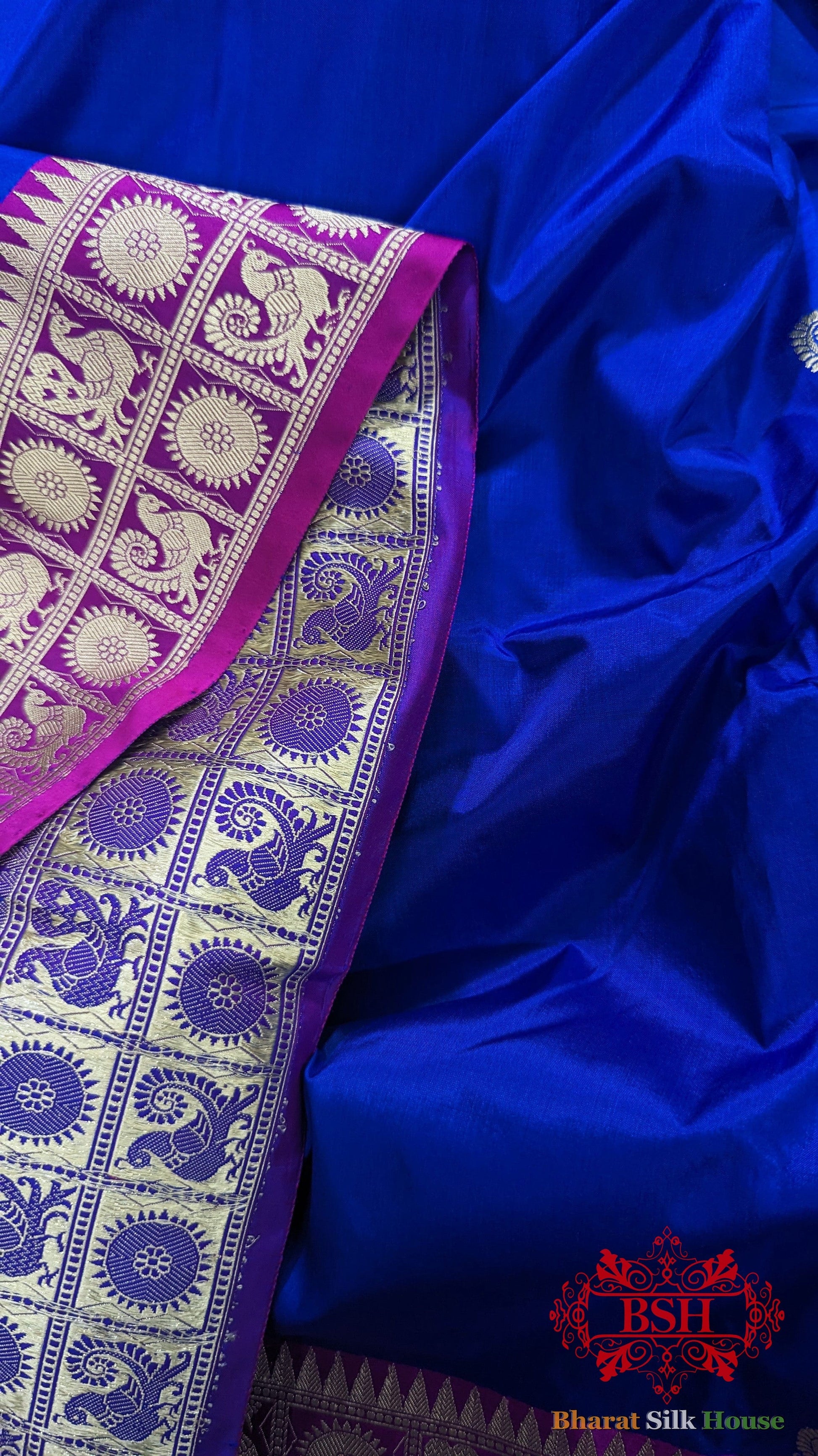 Pure Banarasi Handloom Katan Silk Antique Zari Saree In Shades Of Royal Blue - Bharat Silk House