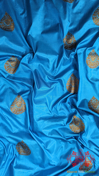 Pure Banarasi Handloom Katan Silk Antique Zari Saree In Shades Of Royal Blue - Bharat Silk House