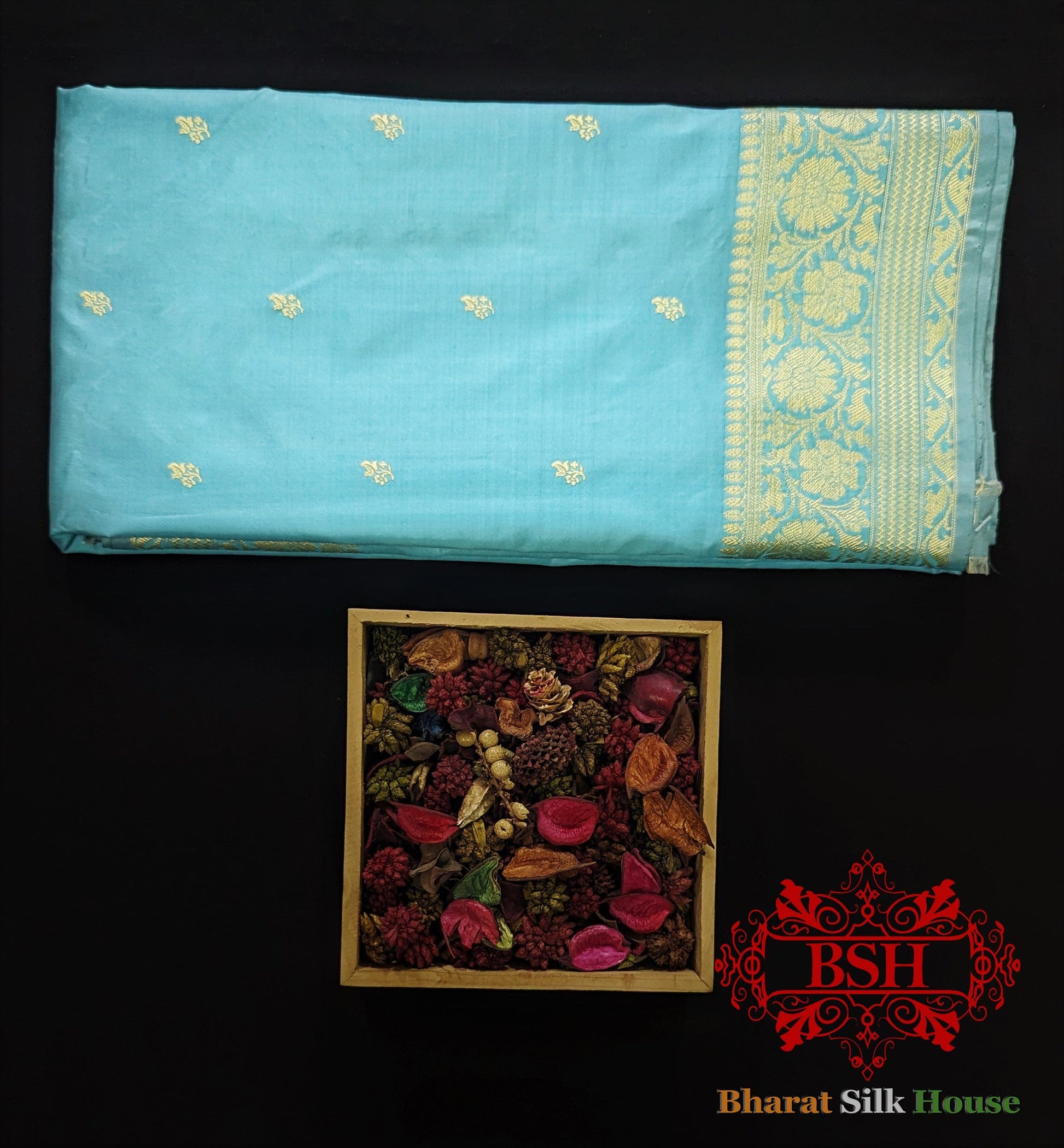 Pure Banarasi Handloom Katan Silk Antique Zari Saree In Shades Of Sky Blue - Bharat Silk House