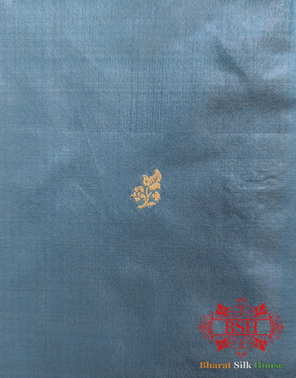 Pure Banarasi Handloom Katan Silk Antique Zari Saree In Shades Of Sky Blue - Bharat Silk House