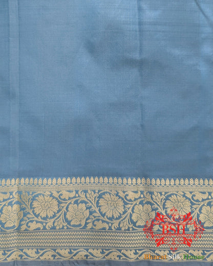 Pure Banarasi Handloom Katan Silk Antique Zari Saree In Shades Of Sky Blue - Bharat Silk House