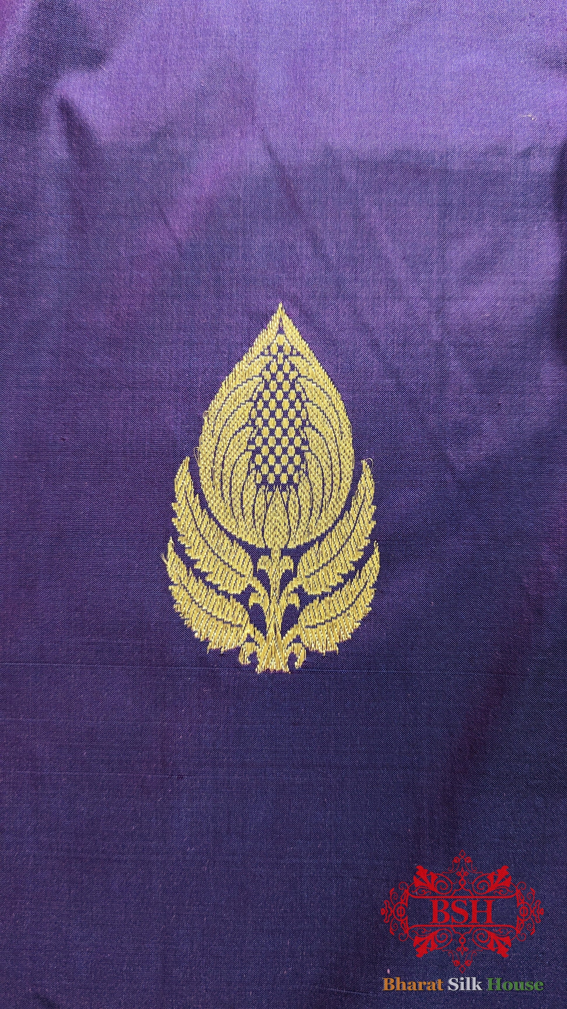 Pure Banarasi Handloom Katan Silk Antique Zari Saree In Shades Of Violet - Bharat Silk House