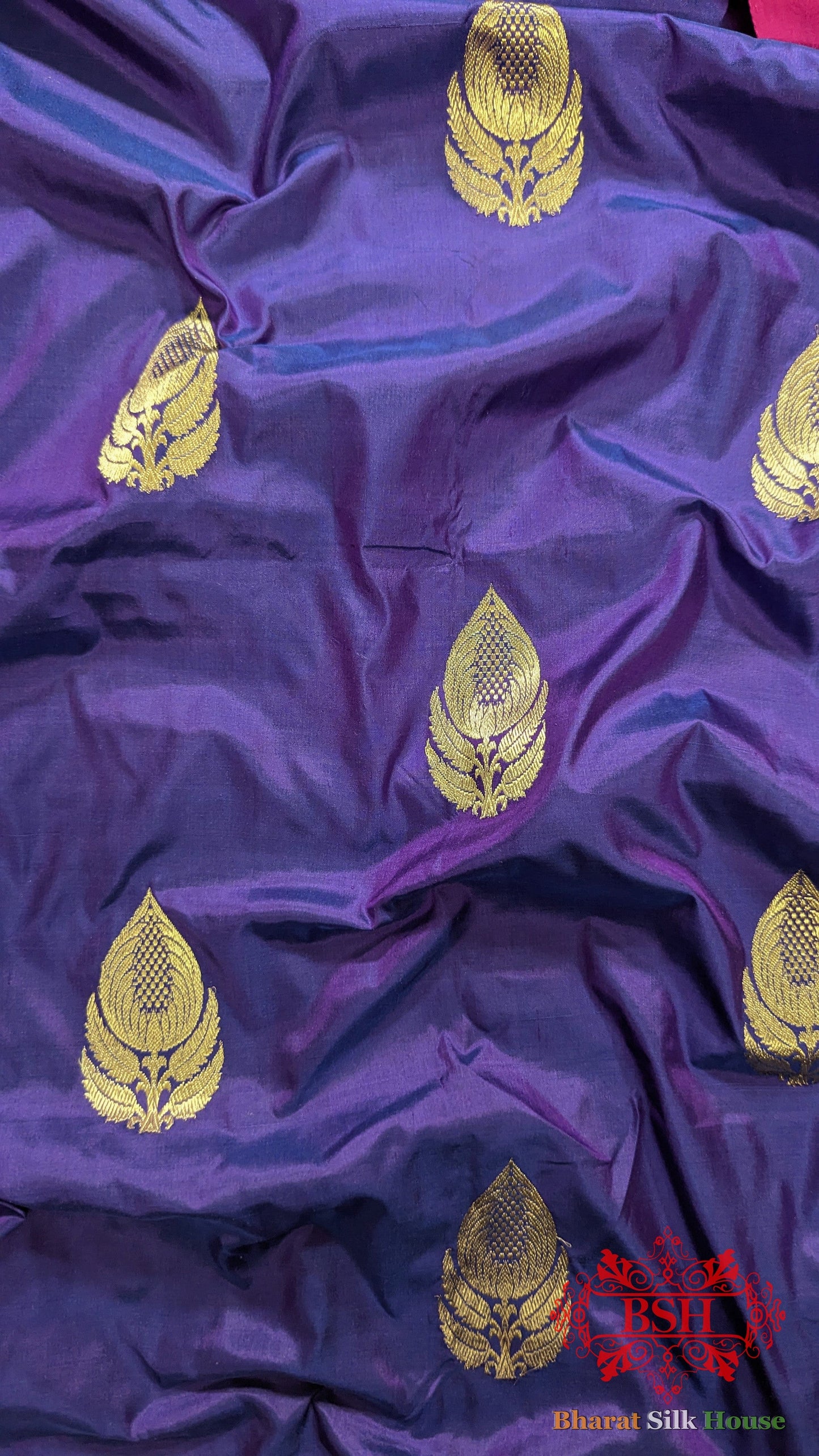 Pure Banarasi Handloom Katan Silk Antique Zari Saree In Shades Of Violet - Bharat Silk House