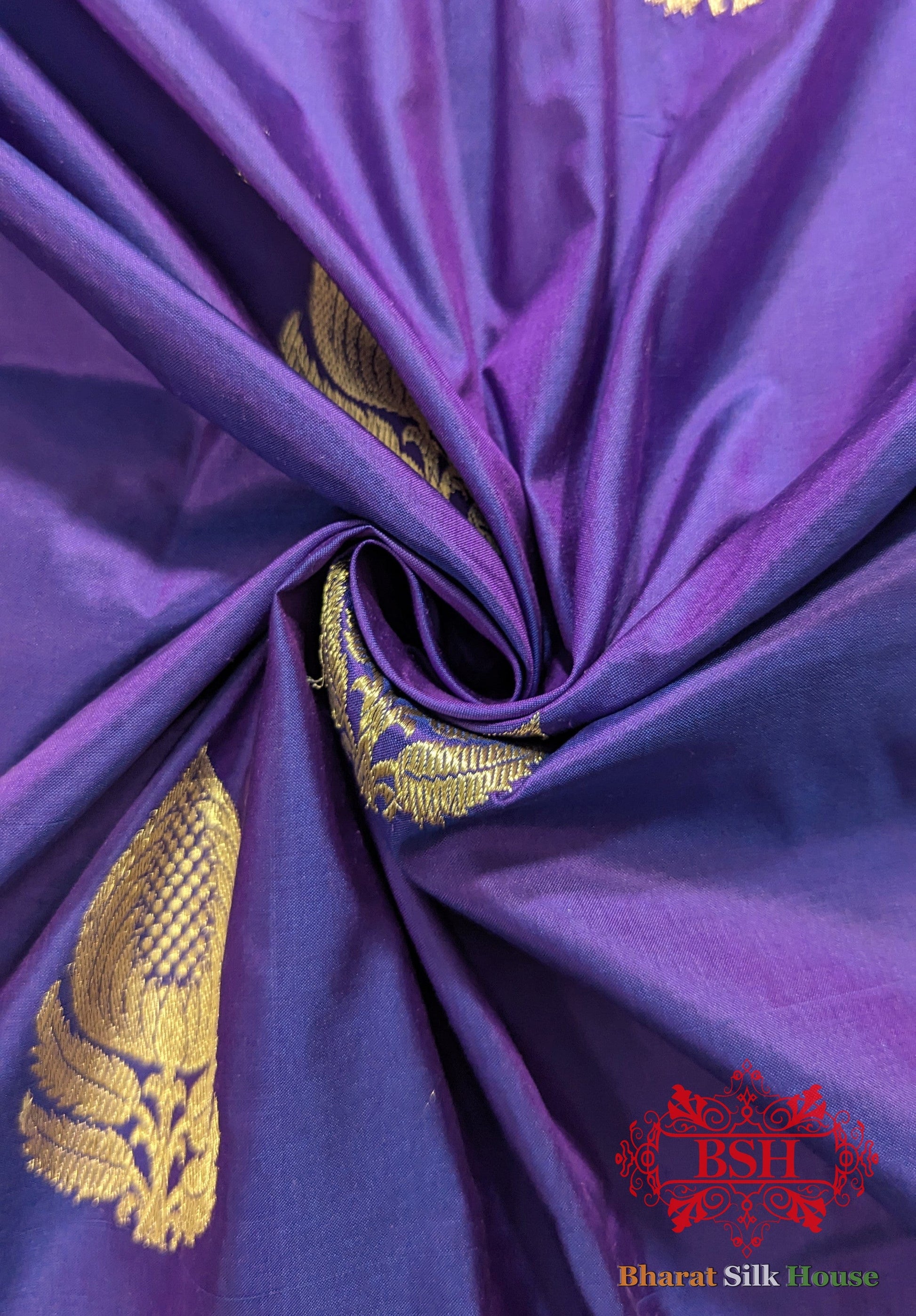 Pure Banarasi Handloom Katan Silk Antique Zari Saree In Shades Of Violet - Bharat Silk House