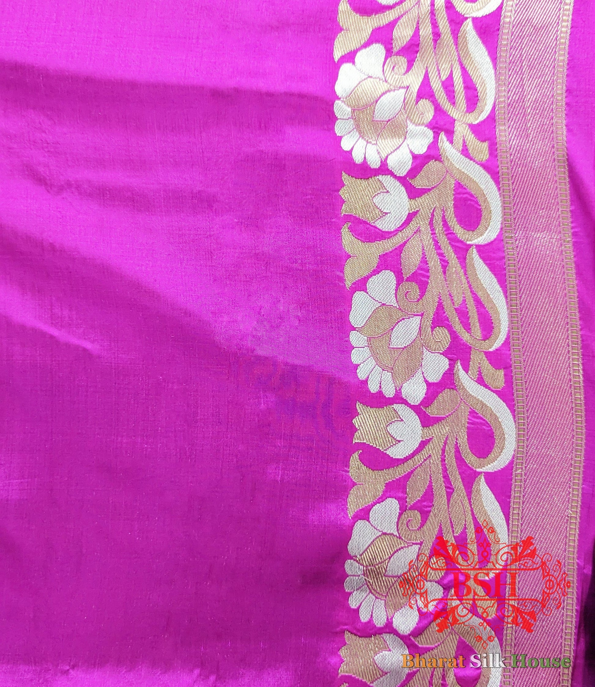 Pure Banarasi Handloom Katan Silk Antique Zari Saree In Shades Of Violet - Bharat Silk House