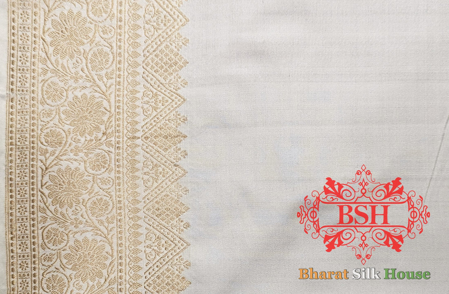 Pure Banarasi Handloom Katan Silk Antique Zari Saree In Shades Of White - Bharat Silk House