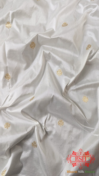 Pure Banarasi Handloom Katan Silk Antique Zari Saree In Shades Of White - Bharat Silk House