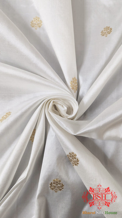 Pure Banarasi Handloom Katan Silk Antique Zari Saree In Shades Of White - Bharat Silk House