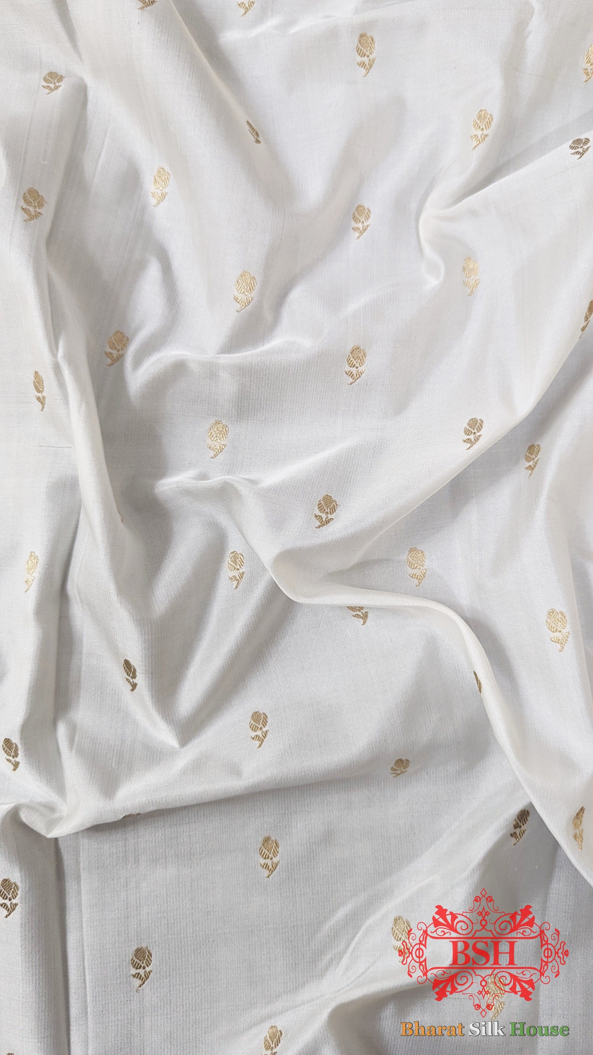 Pure Banarasi Handloom Katan Silk Antique Zari Saree In Shades Of White - Bharat Silk House