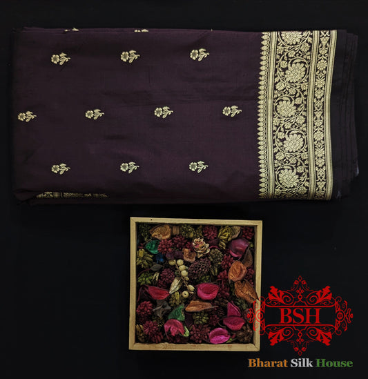 Pure Banarasi Handloom Katan Silk Antique Zari Saree In Shades Of Wine - Bharat Silk House