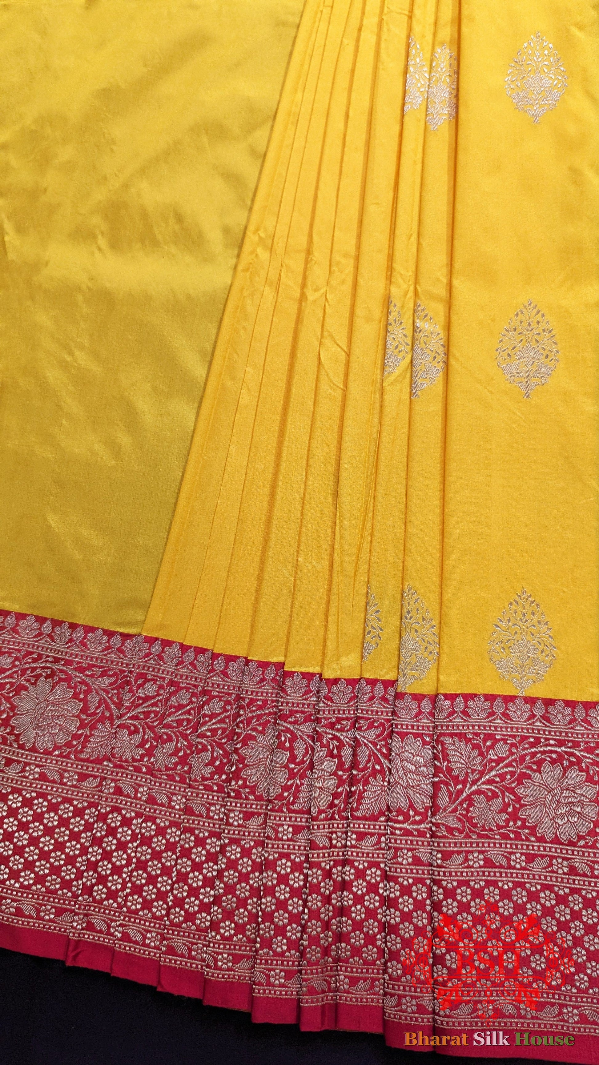 Pure Banarasi Handloom Katan Silk Antique Zari Saree In Shades Of Yellow - Bharat Silk House