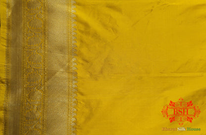 Pure Banarasi Handloom Katan Silk Antique Zari Saree In Shades Of Yellow - Bharat Silk House