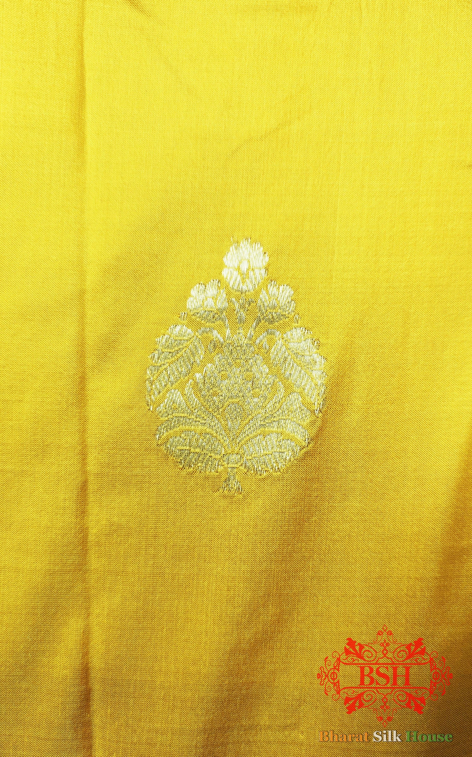 Pure Banarasi Handloom Katan Silk Antique Zari Saree In Shades Of Yellow - Bharat Silk House