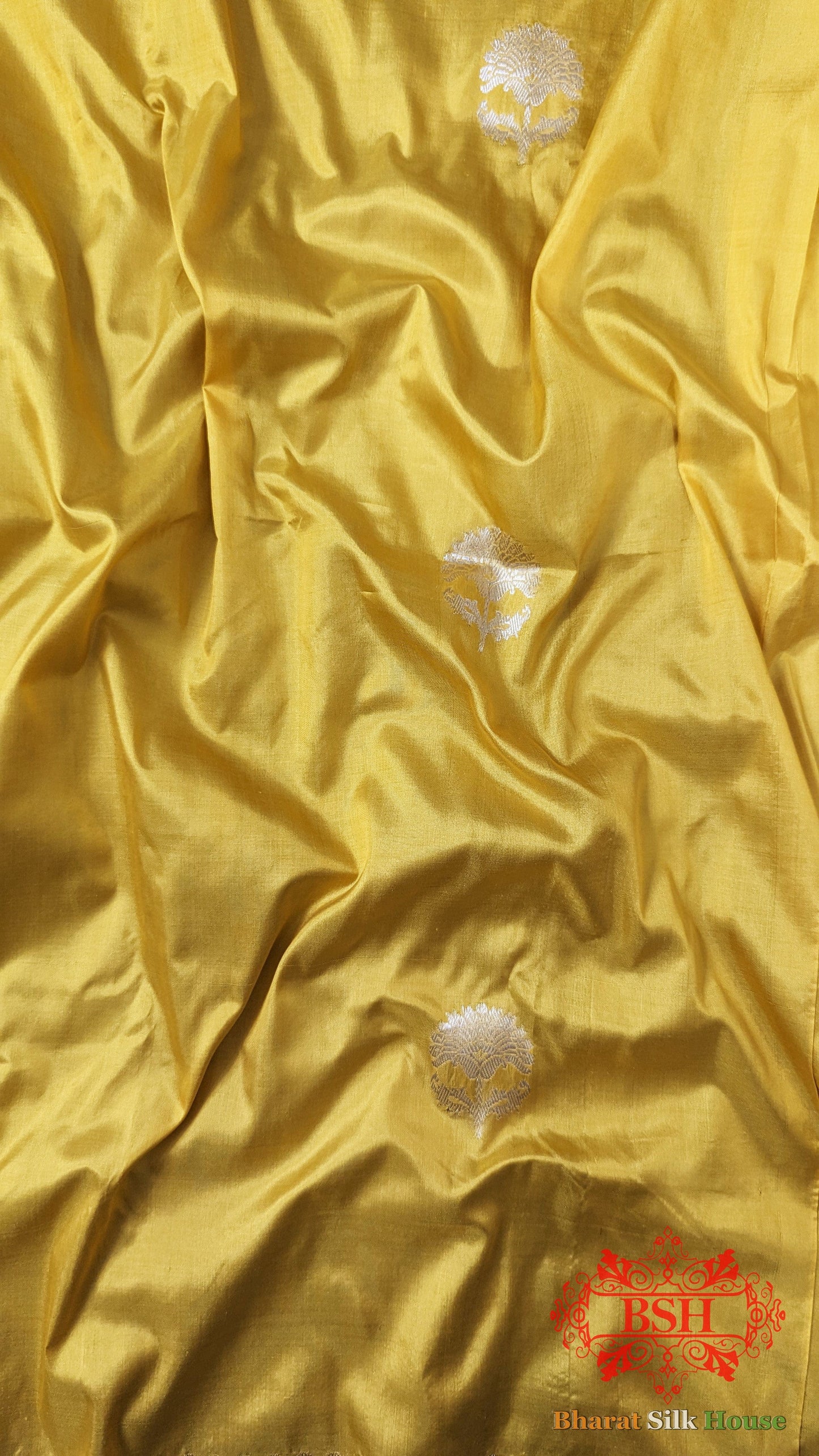 Pure Banarasi Handloom Katan Silk Antique Zari Saree In Shades Of Yellow - Bharat Silk House