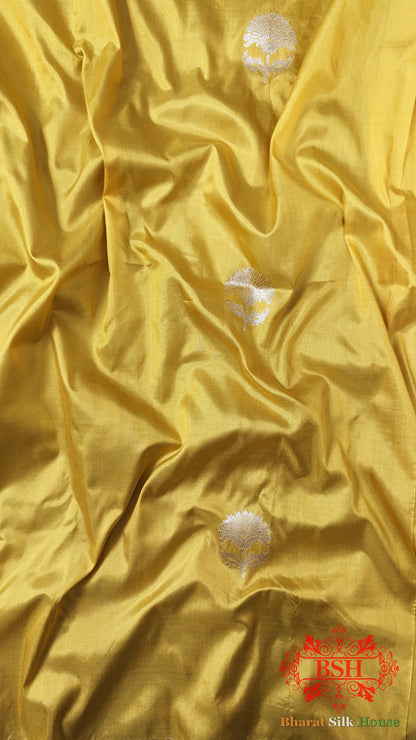 Pure Banarasi Handloom Katan Silk Antique Zari Saree In Shades Of Yellow - Bharat Silk House