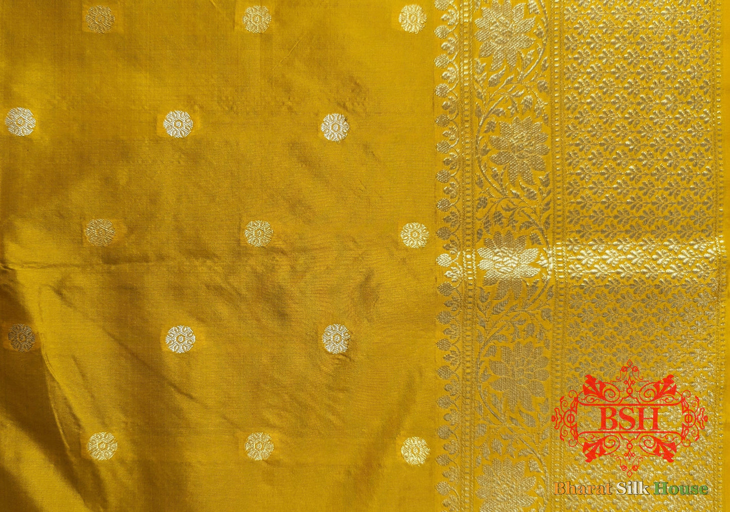 Pure Banarasi Handloom Katan Silk Antique Zari Saree In Shades Of Yellow - Bharat Silk House